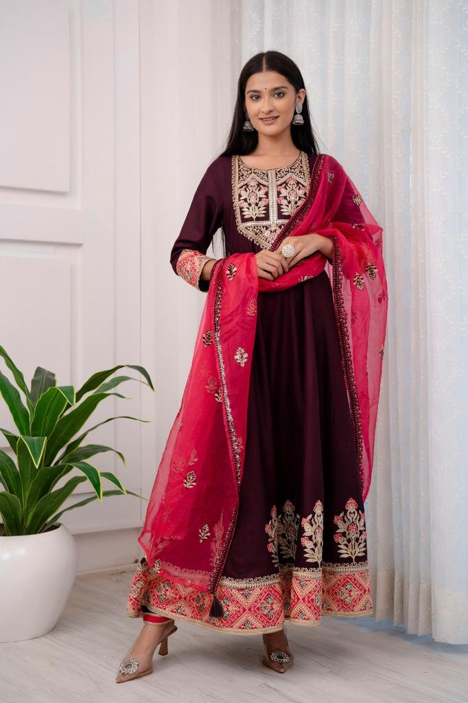 Mehroon Premium Rayon Gown K1109