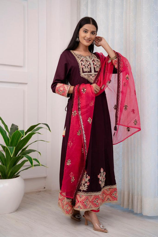 Mehroon Premium Rayon Gown K1109