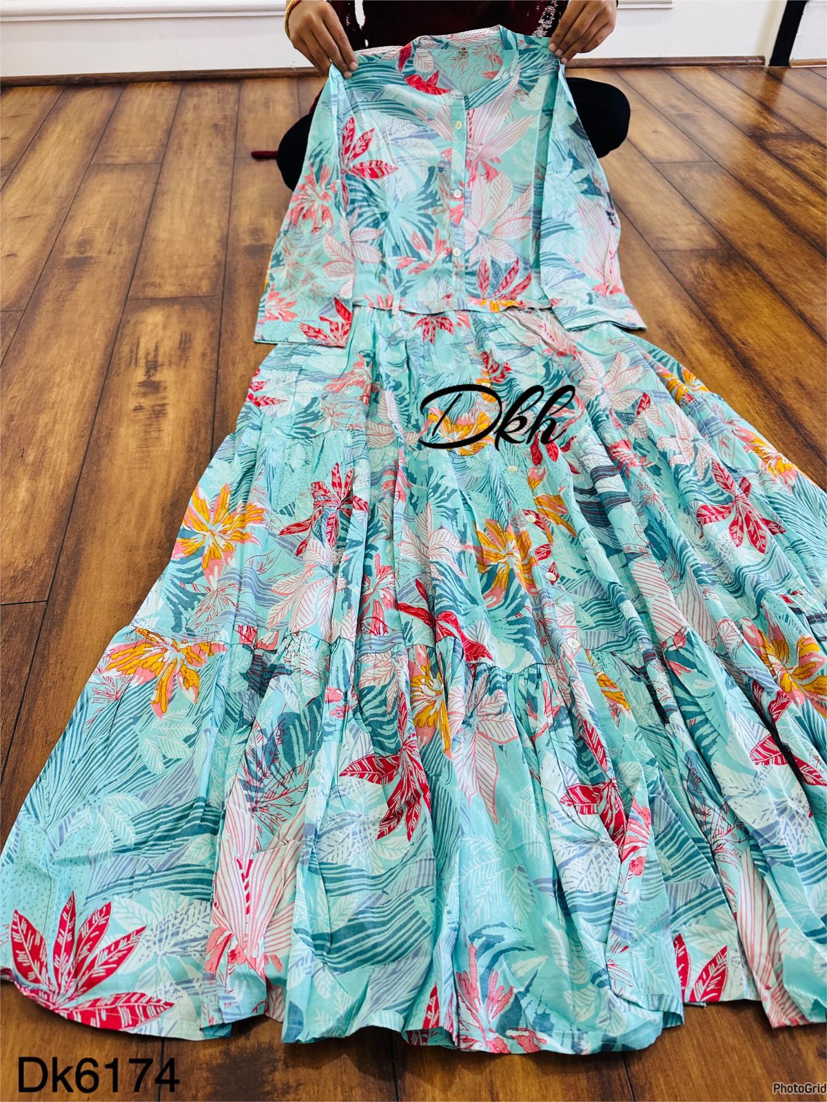 Premium Russian silk beautifully printed gown Dk6174