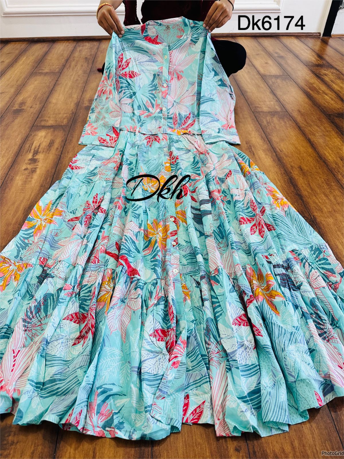 Premium Russian silk beautifully printed gown Dk6174