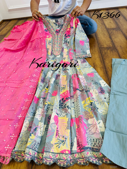 Premium cotton beautifully printed 3 pc suit k1366