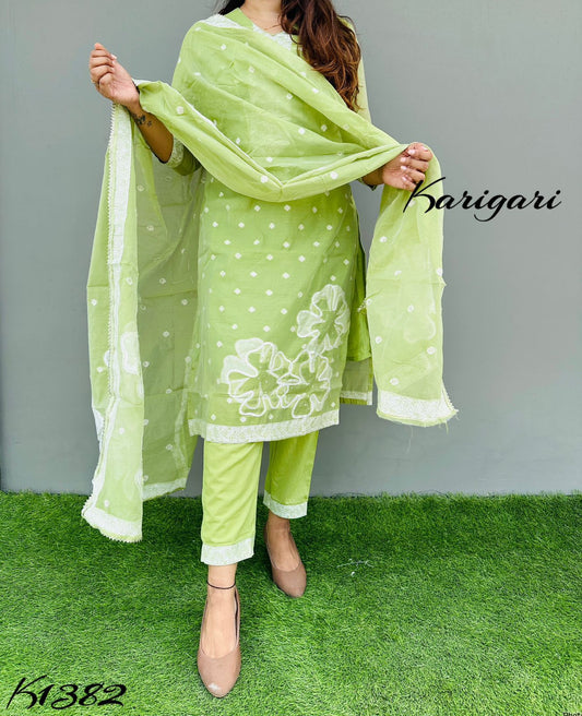 K1382 Premium pure chanderi 3 pc suit set