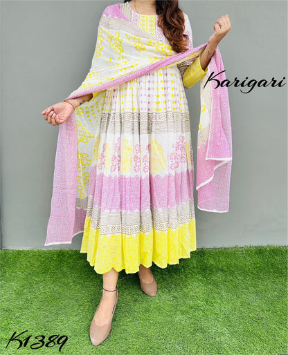 Premium cotton full flare gown k1389