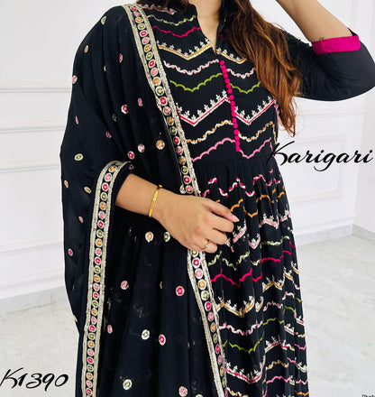 k1390 Premium georgette gown dup set