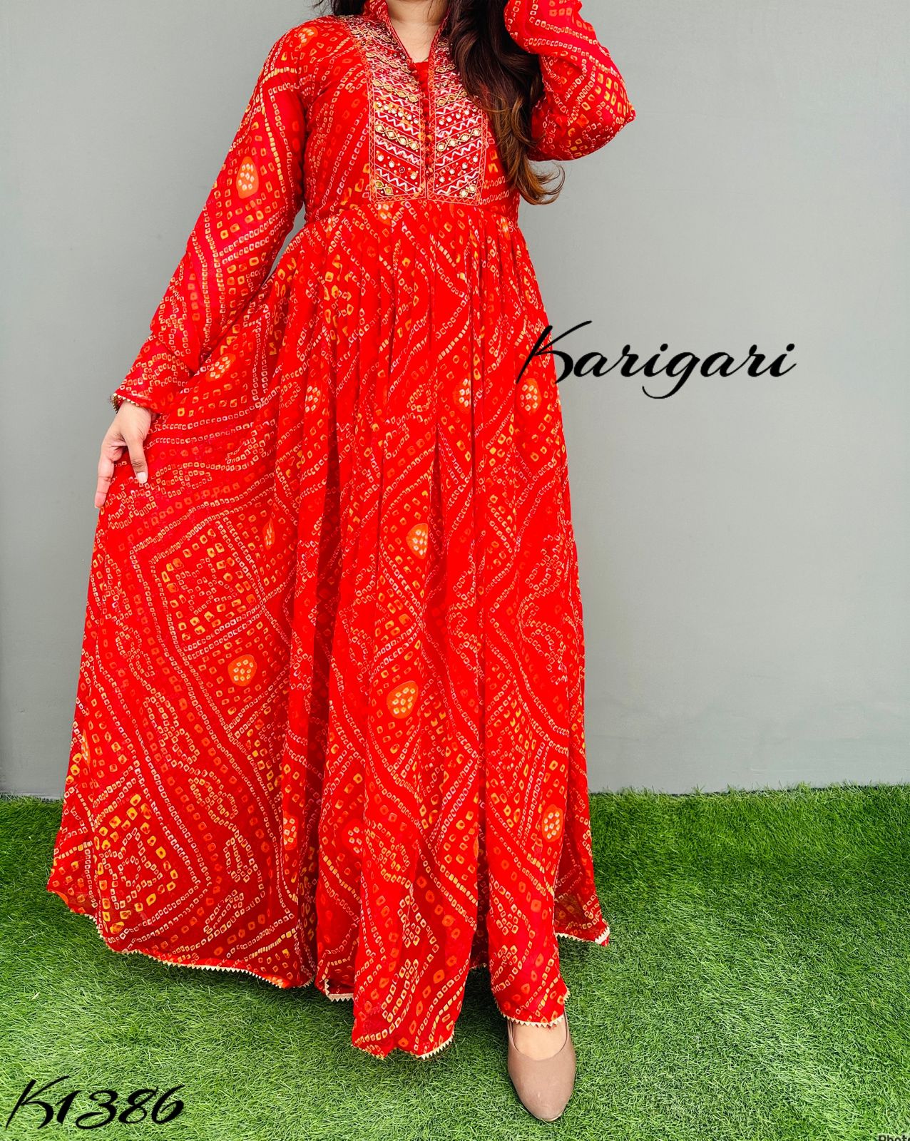 k1386 BANDHNI LOVE  Premium georgette full flare gown