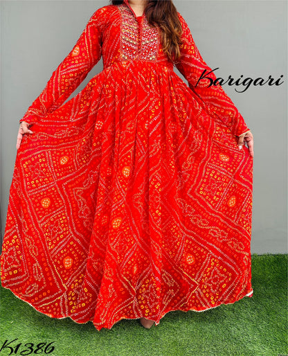 k1386 BANDHNI LOVE  Premium georgette full flare gown