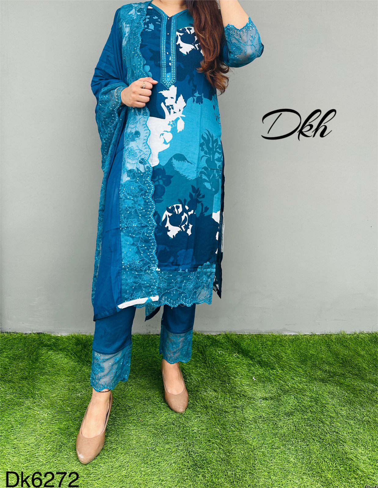 Dk6272 Premium maslin digital printed suit set