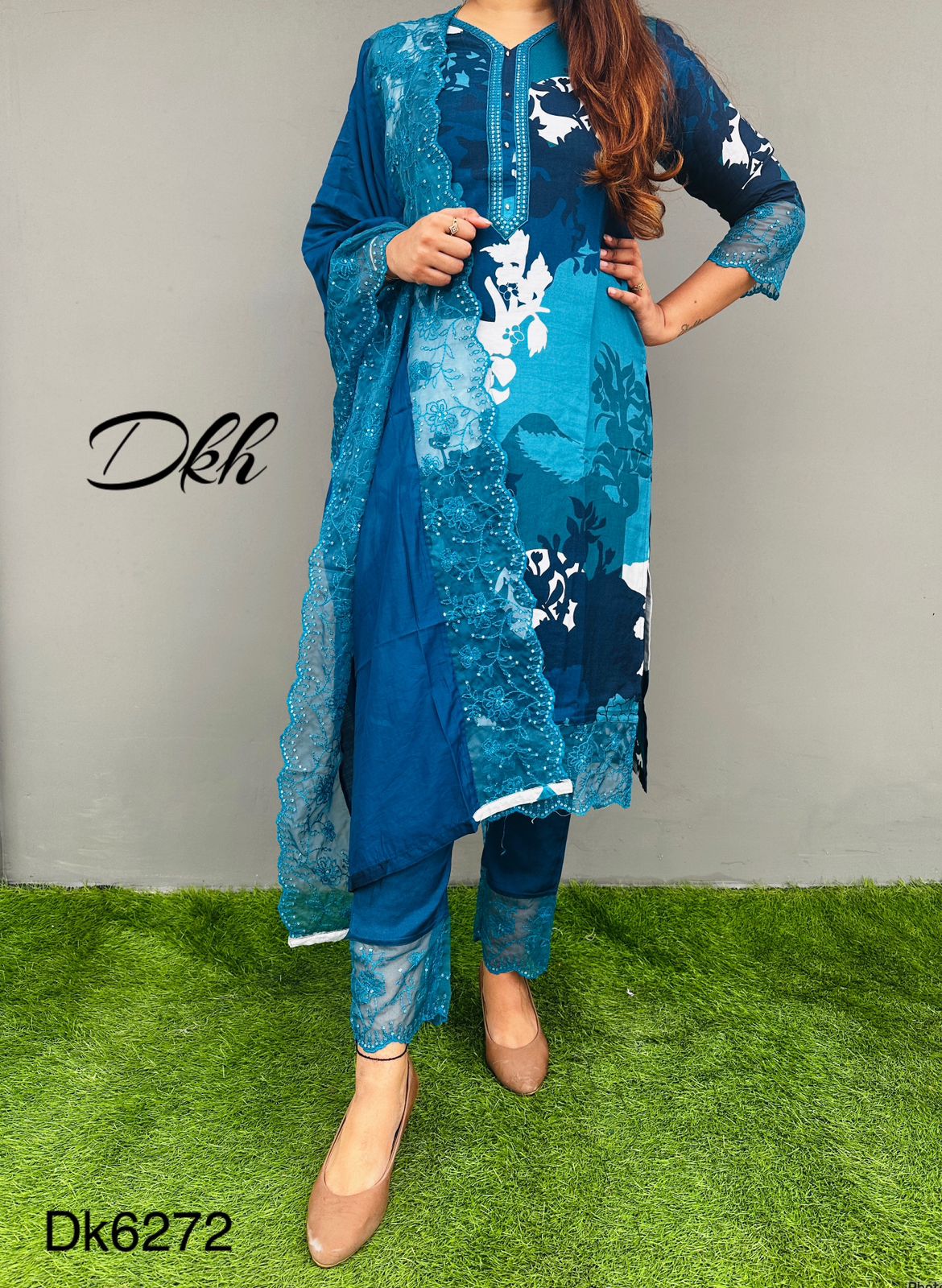 Dk6272 Premium maslin digital printed suit set