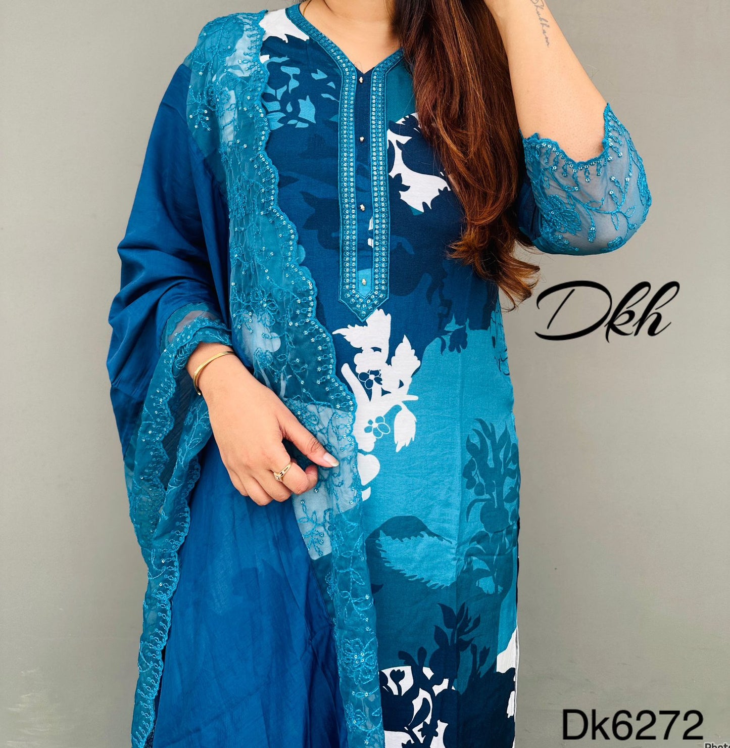 Dk6272 Premium maslin digital printed suit set