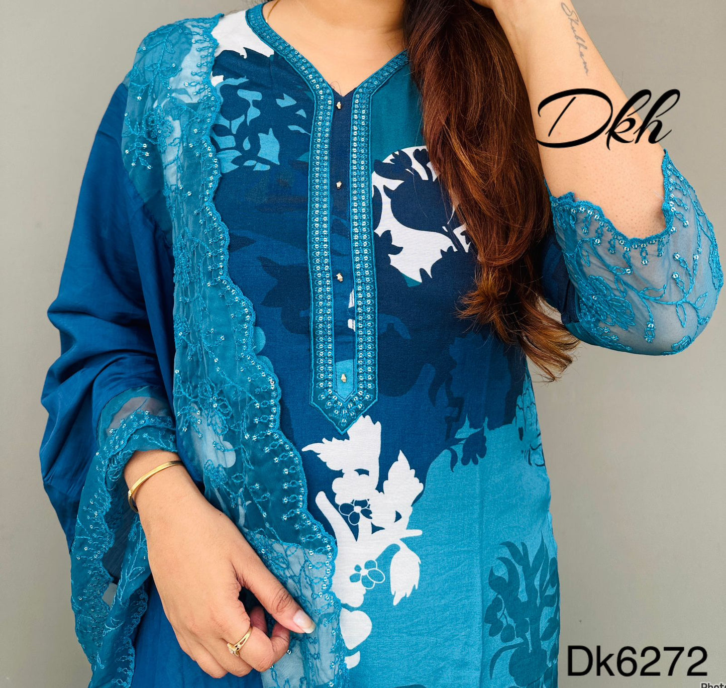 Dk6272 Premium maslin digital printed suit set