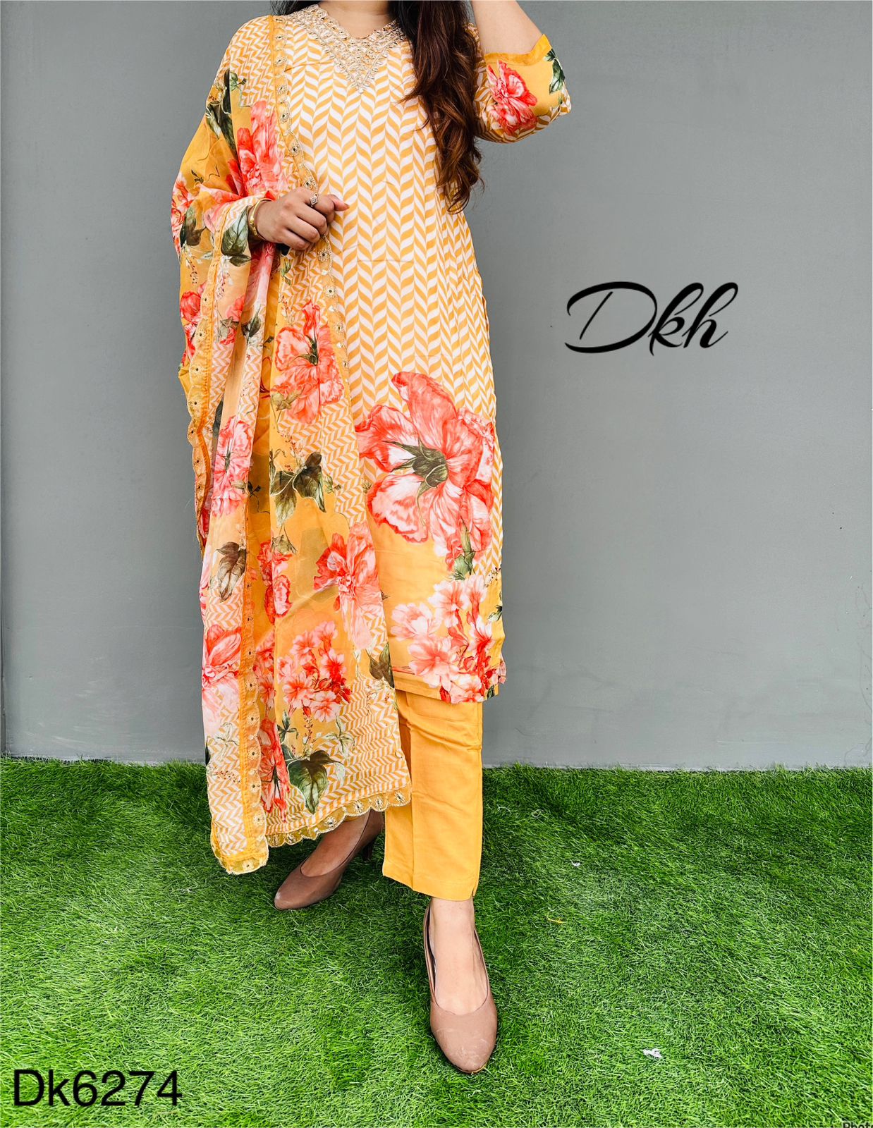 Dk6274 Premium organza digital printed 3 pc suit set