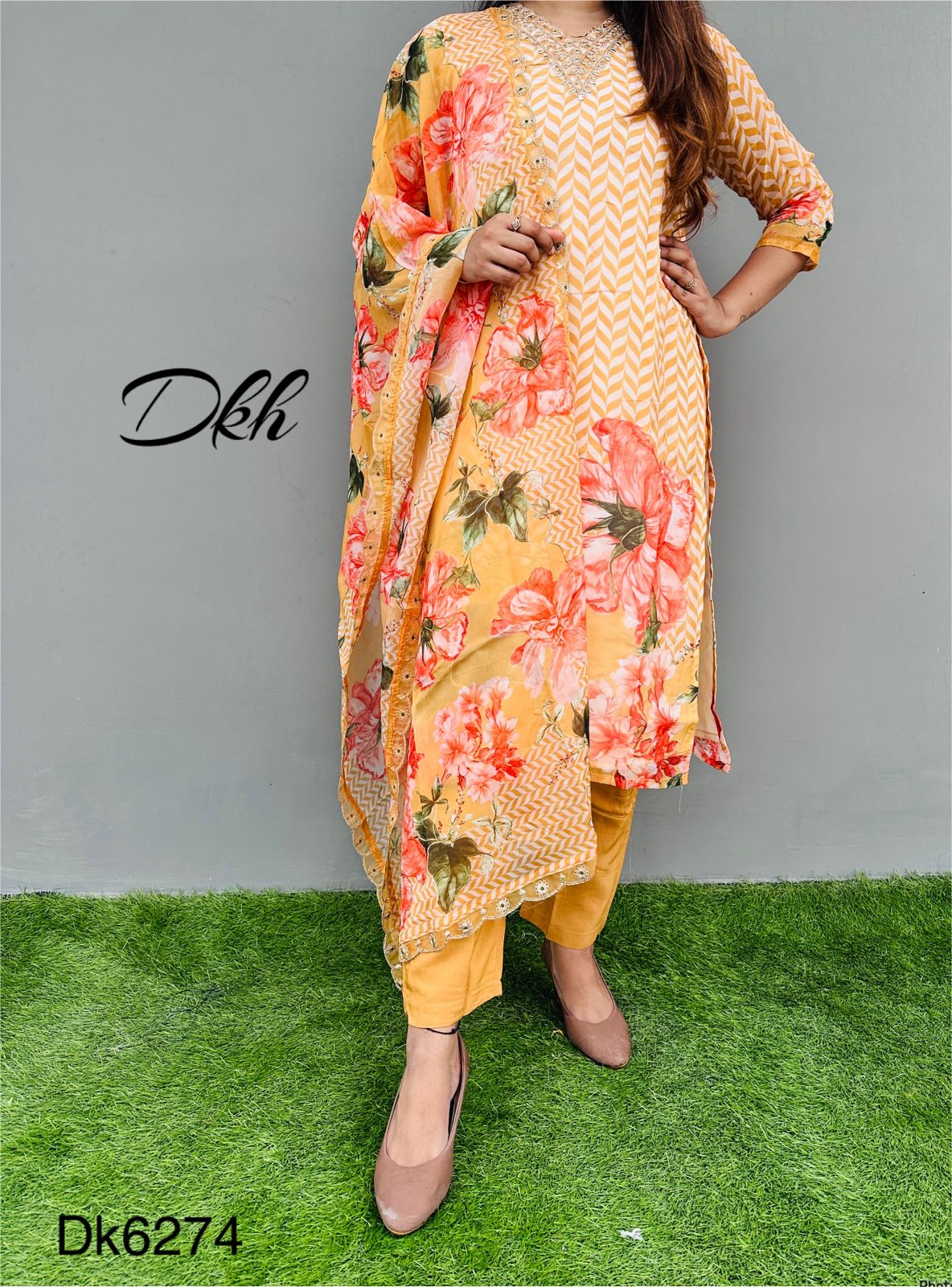 Dk6274 Premium organza digital printed 3 pc suit set