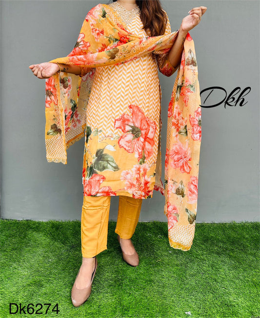 Dk6274 Premium organza digital printed 3 pc suit set