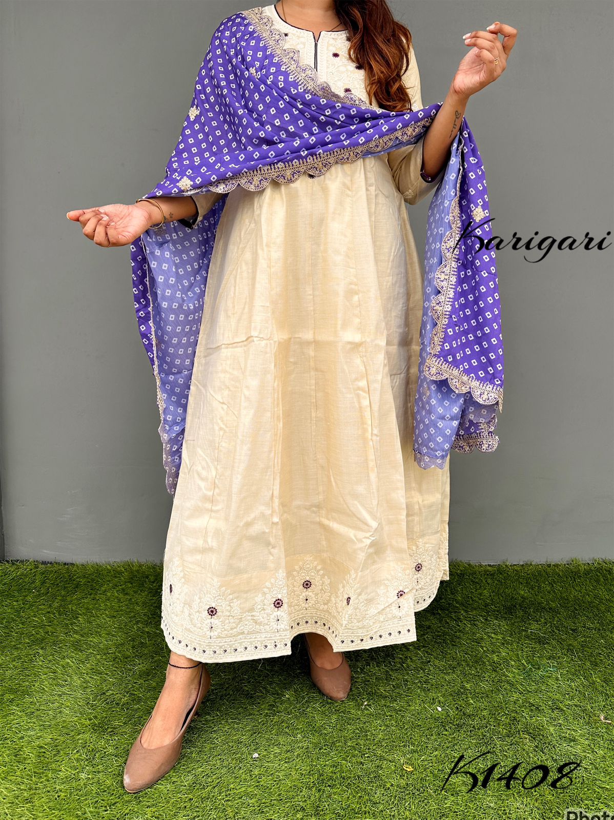 k1408 Premium kerala silk embellished with beautiful embroidery on yoke and hemline… With lining..