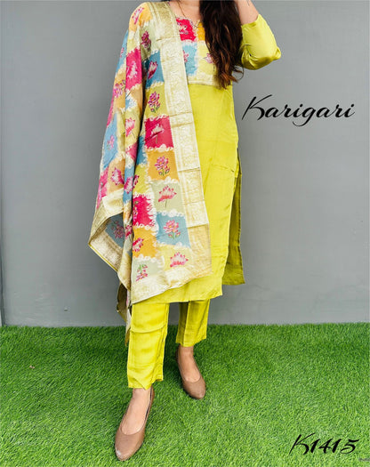 k1415 Pure Banarasi Tissue silk love  Premium pure tissue Banarasi silk 3 pc suit