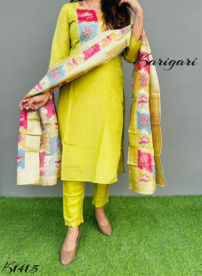 k1415 Pure Banarasi Tissue silk love  Premium pure tissue Banarasi silk 3 pc suit