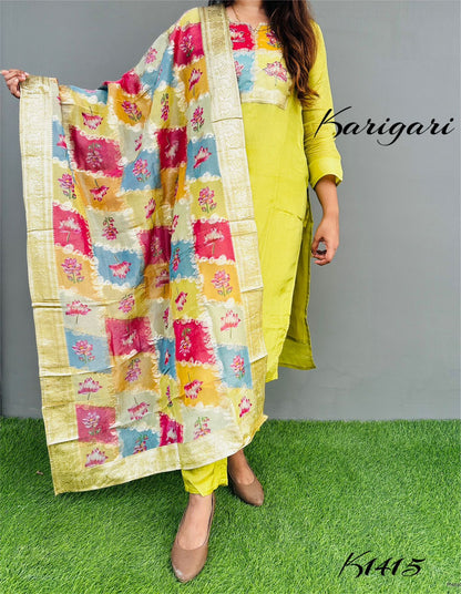 k1415 Pure Banarasi Tissue silk love  Premium pure tissue Banarasi silk 3 pc suit