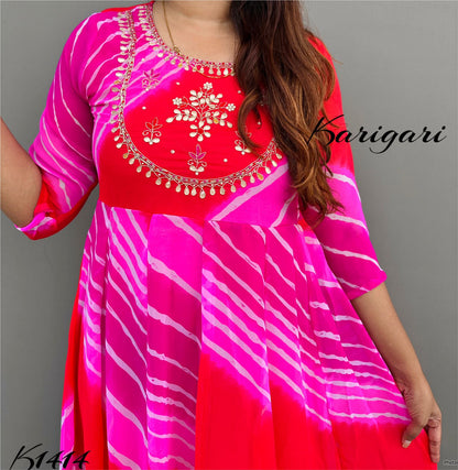 k1414 Premium georgette gown in beautiful vibrant lehriya