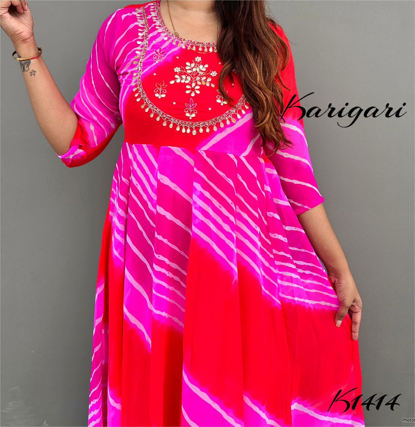 k1414 Premium georgette gown in beautiful vibrant lehriya