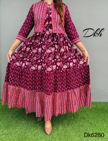 Dk6280 Premium cotton tier pattern gown paired up with jacket..