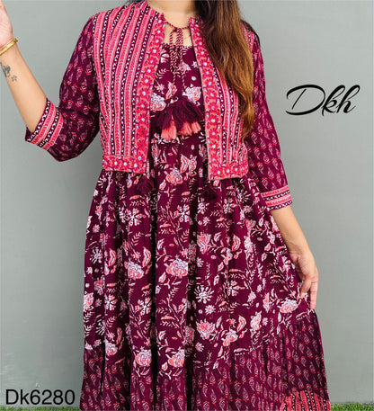 Dk6280 Premium cotton tier pattern gown paired up with jacket..