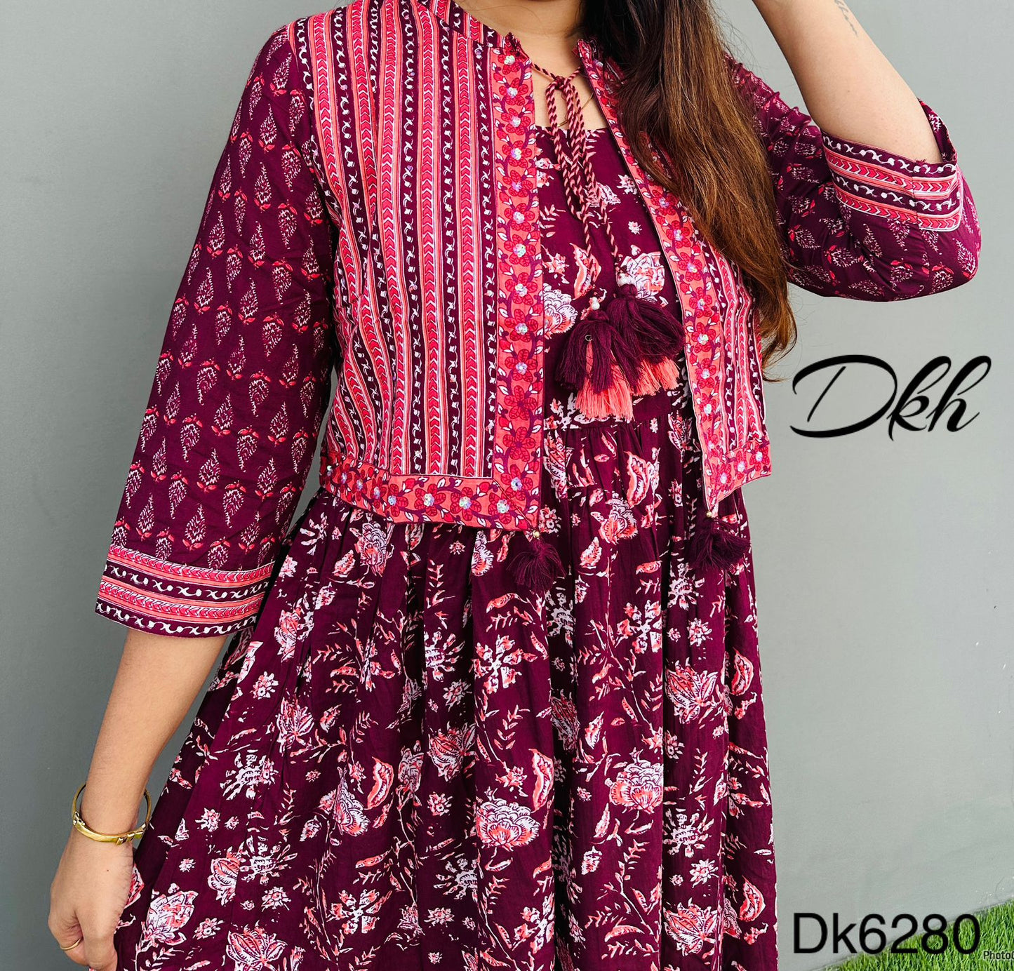 Dk6280 Premium cotton tier pattern gown paired up with jacket..