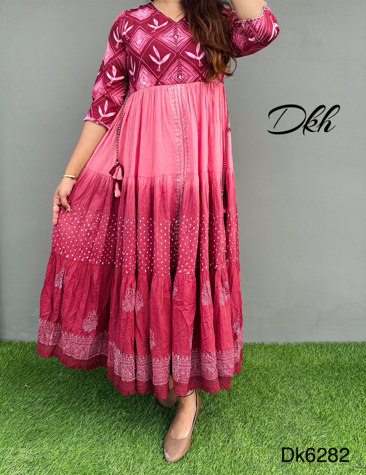 dk6282 Premium mul cotton tie dye full flare block printed gown