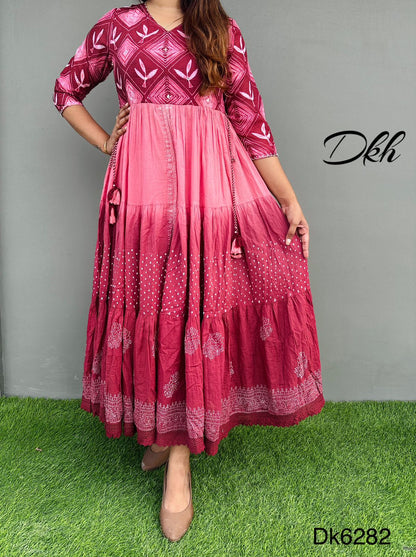 dk6282 Premium mul cotton tie dye full flare block printed gown