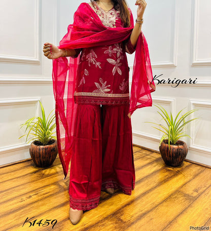 Karigari by DKH k1459 Premium modal maslin sharara 3 pc suit set