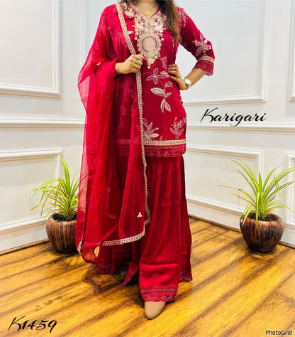 Karigari by DKH k1459 Premium modal maslin sharara 3 pc suit set