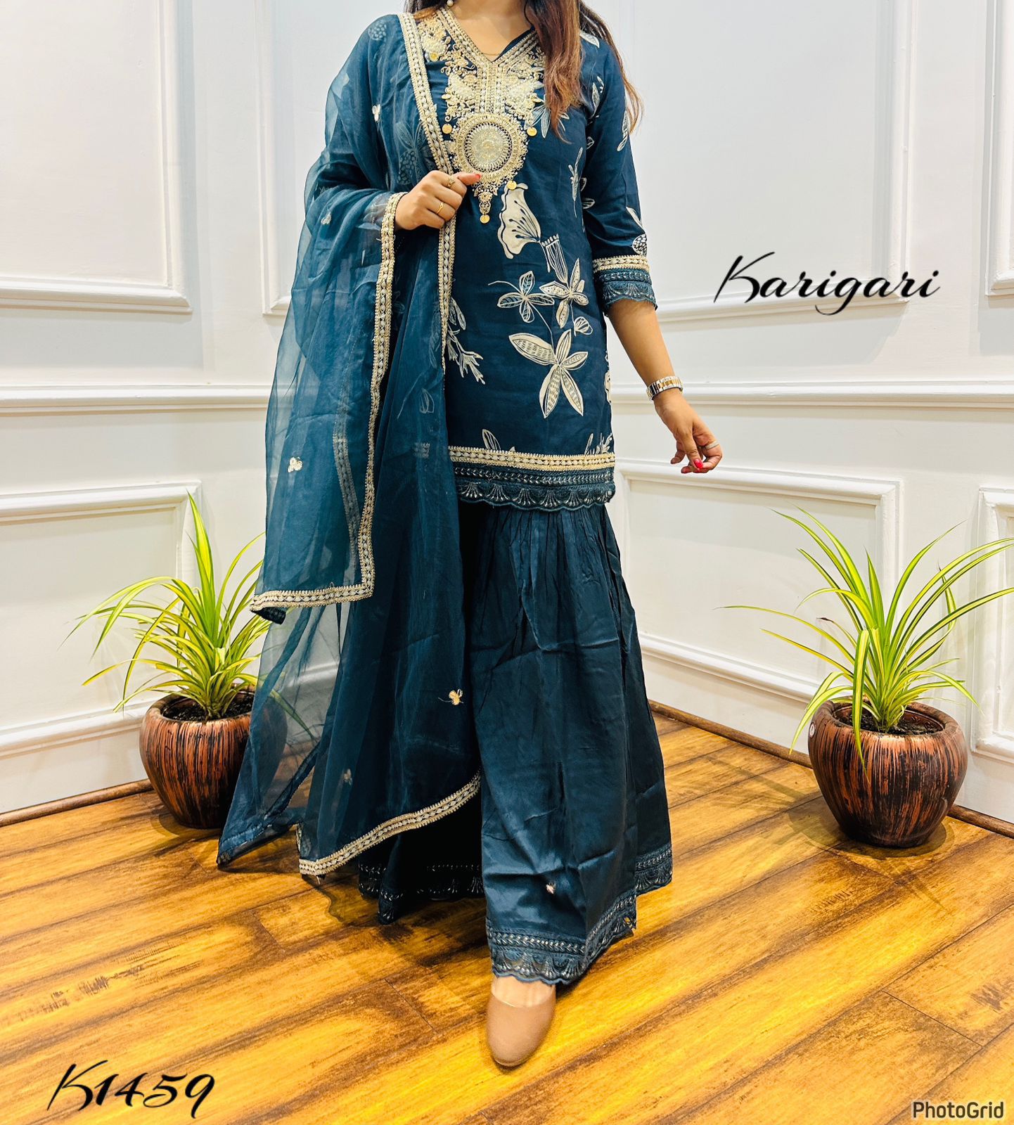 Karigari by DKH k1459 Premium modal maslin sharara 3 pc suit set