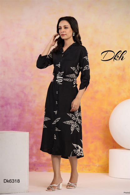 DKH Dk6318  Premium Russian silk black coloured midi dress