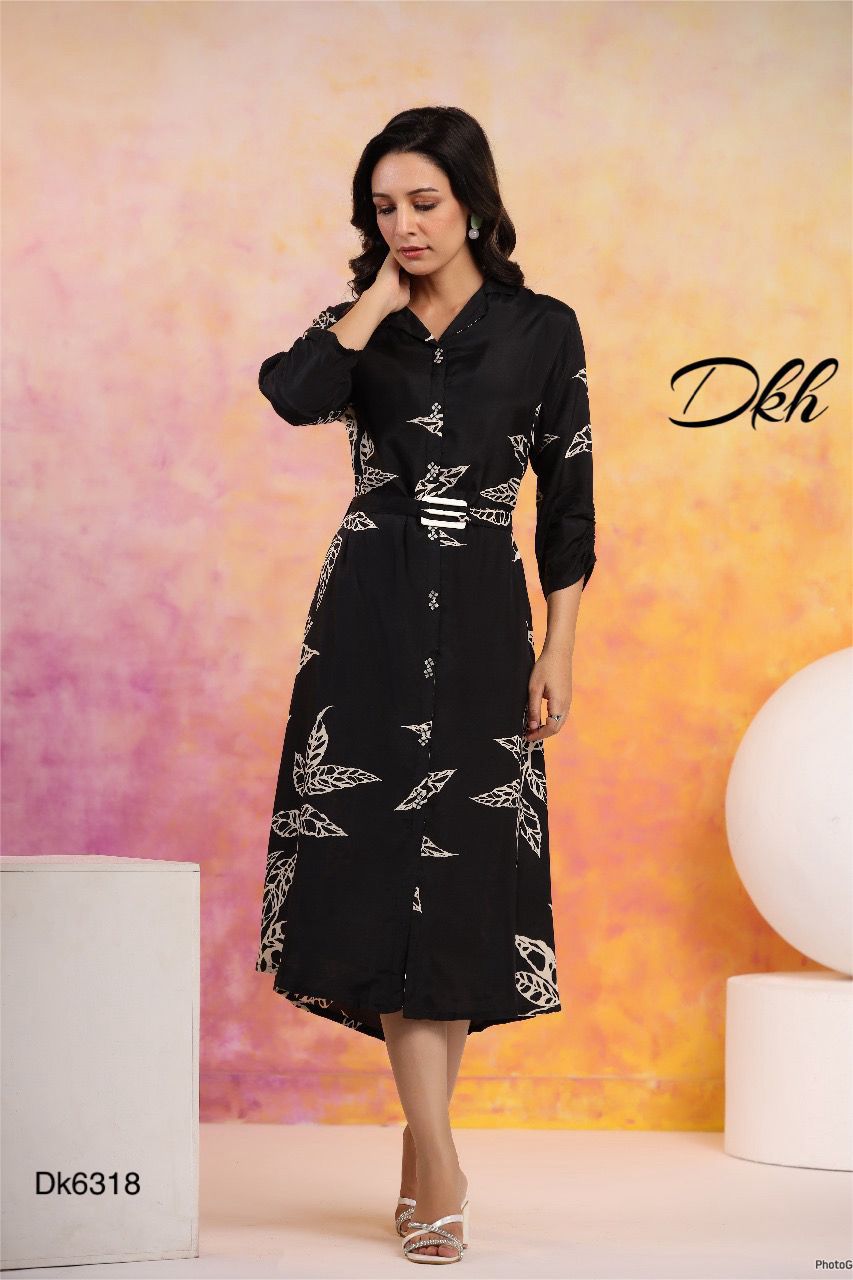 DKH Dk6318  Premium Russian silk black coloured midi dress