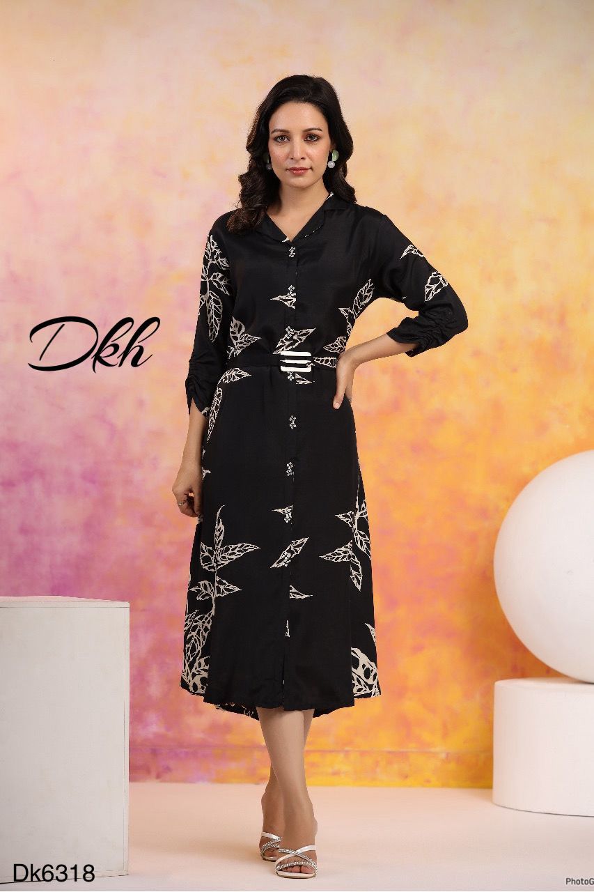 DKH Dk6318  Premium Russian silk black coloured midi dress