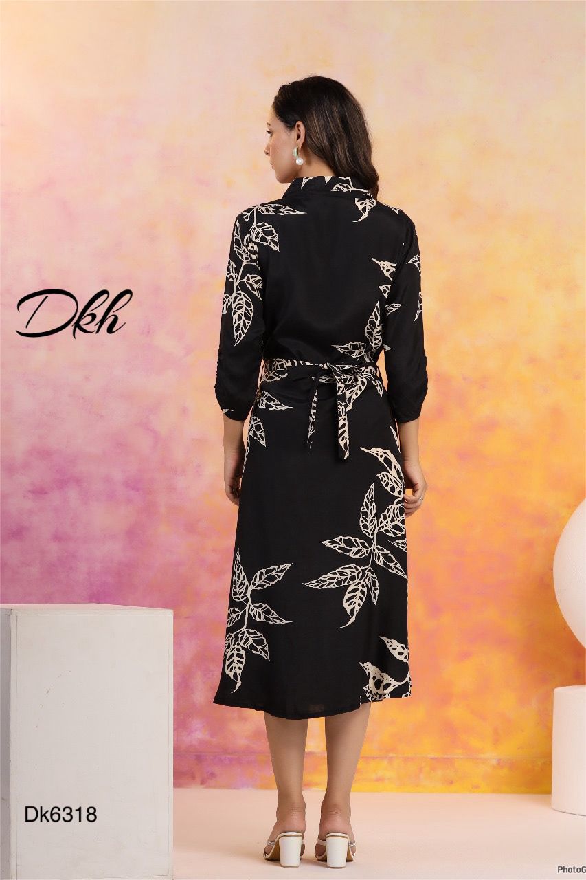 DKH Dk6318  Premium Russian silk black coloured midi dress