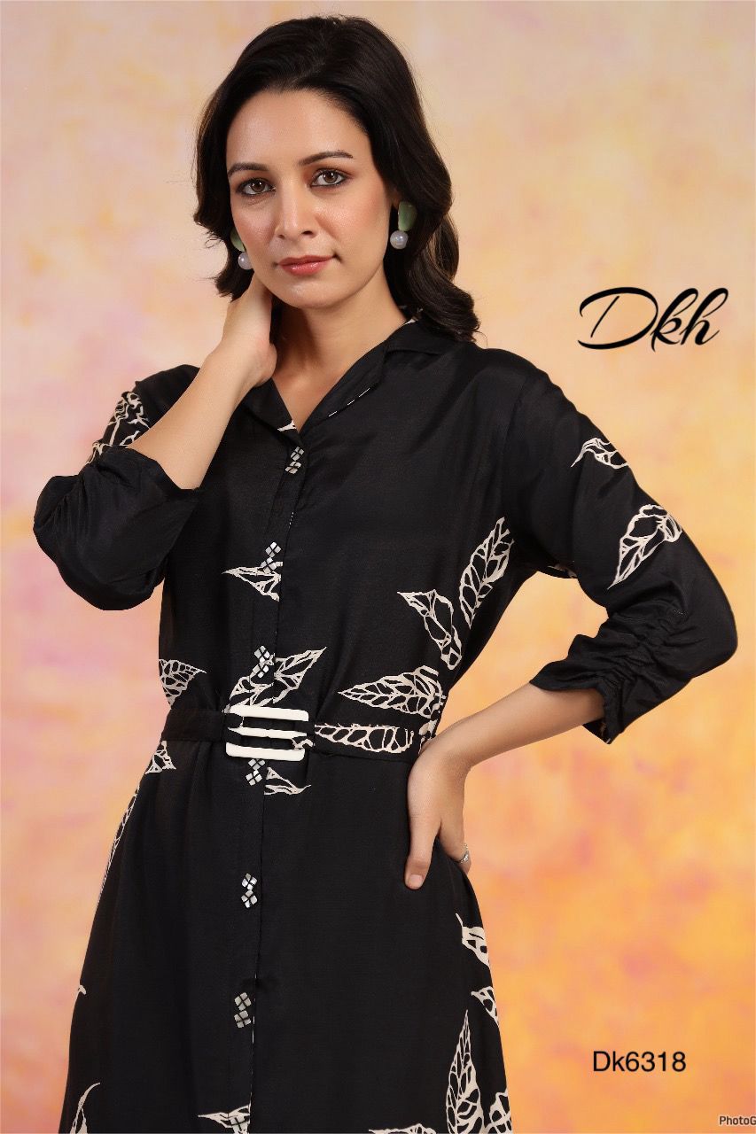 DKH Dk6318  Premium Russian silk black coloured midi dress