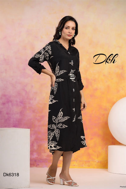 DKH Dk6318  Premium Russian silk black coloured midi dress