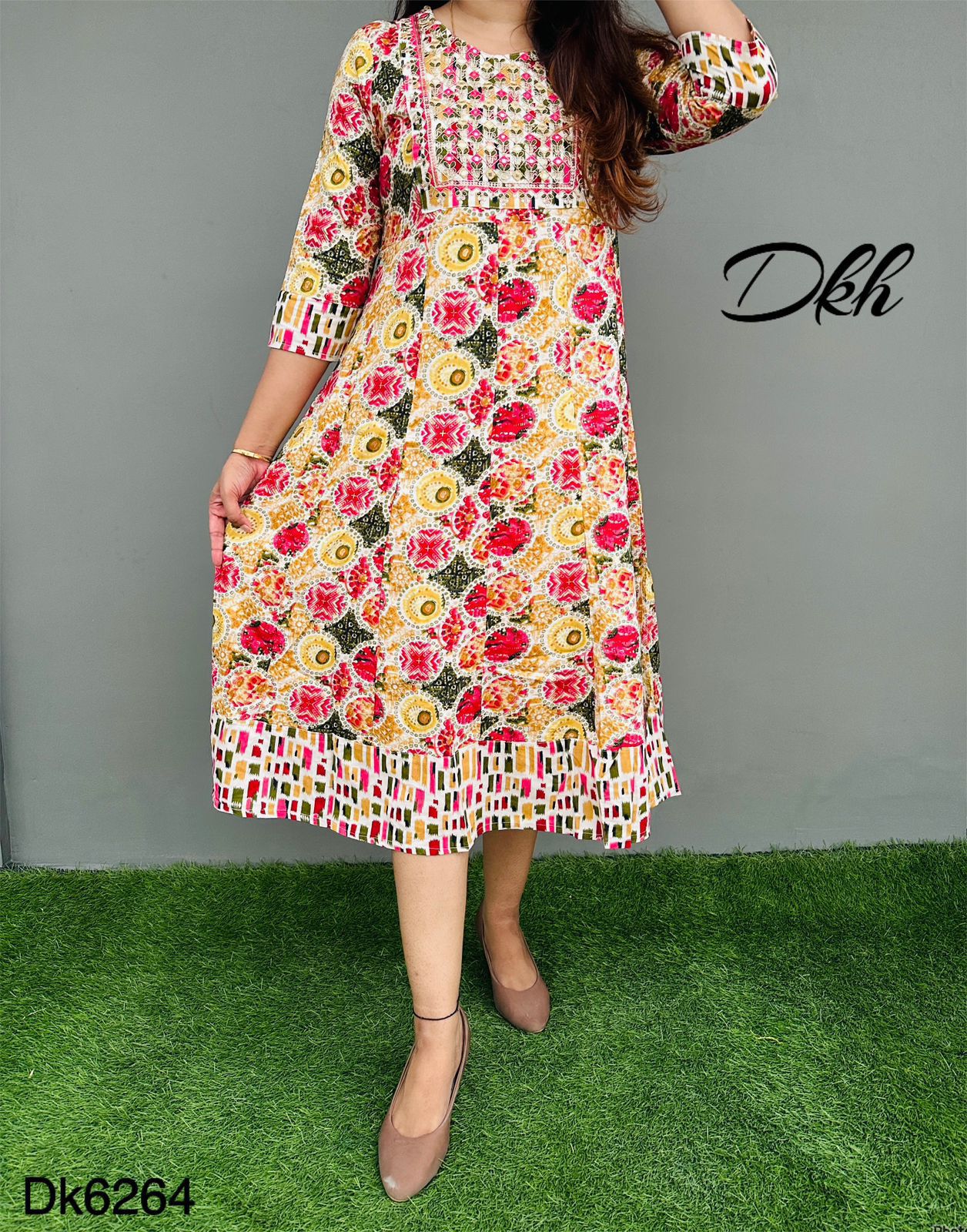 DKH Dk6264  Premium rayon printed middi gown