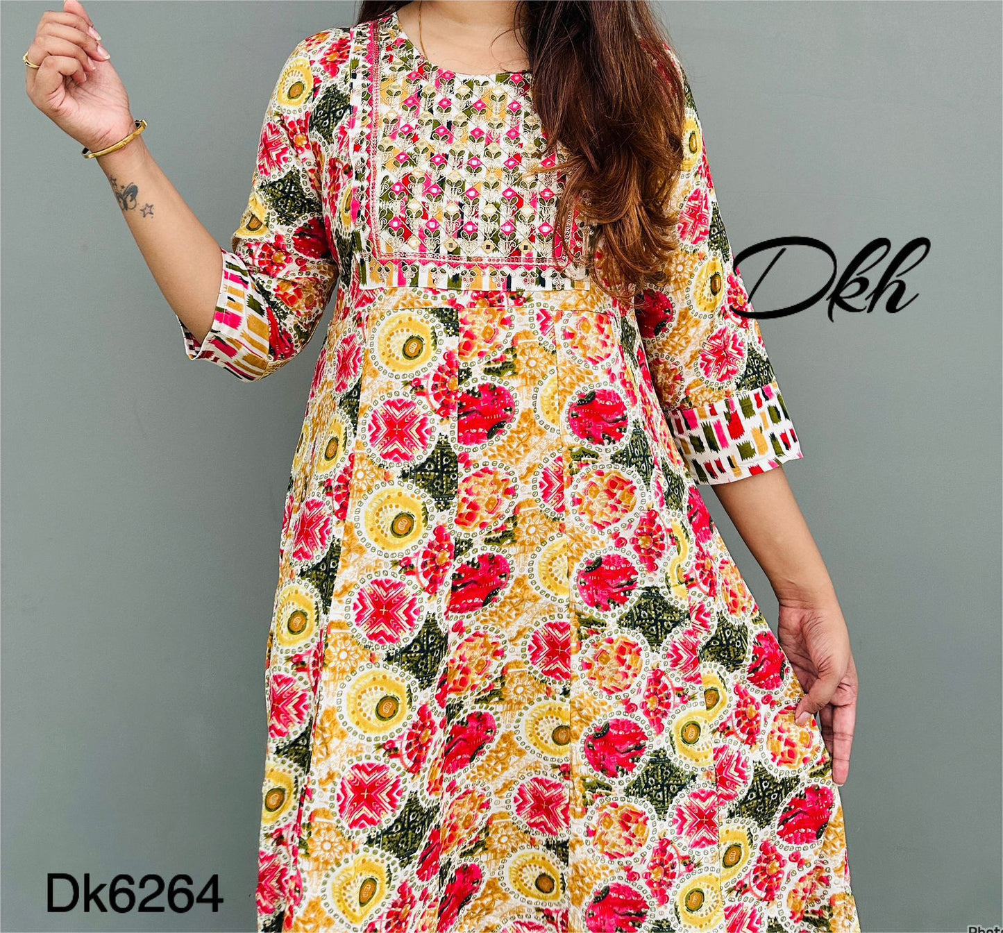 DKH Dk6264  Premium rayon printed middi gown