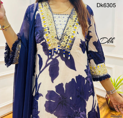 DKh Dk6305  Premium pure chinnon beautifully printed sharara set