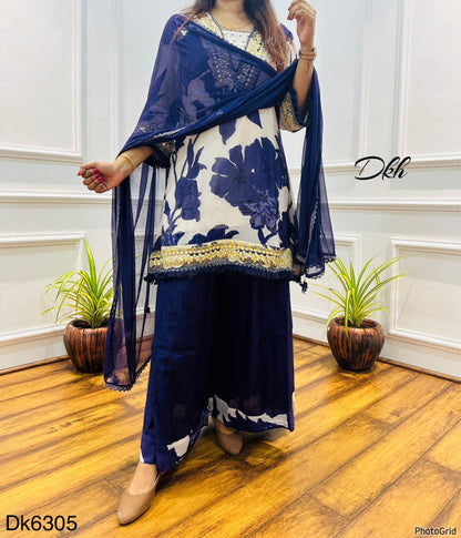 DKh Dk6305  Premium pure chinnon beautifully printed sharara set