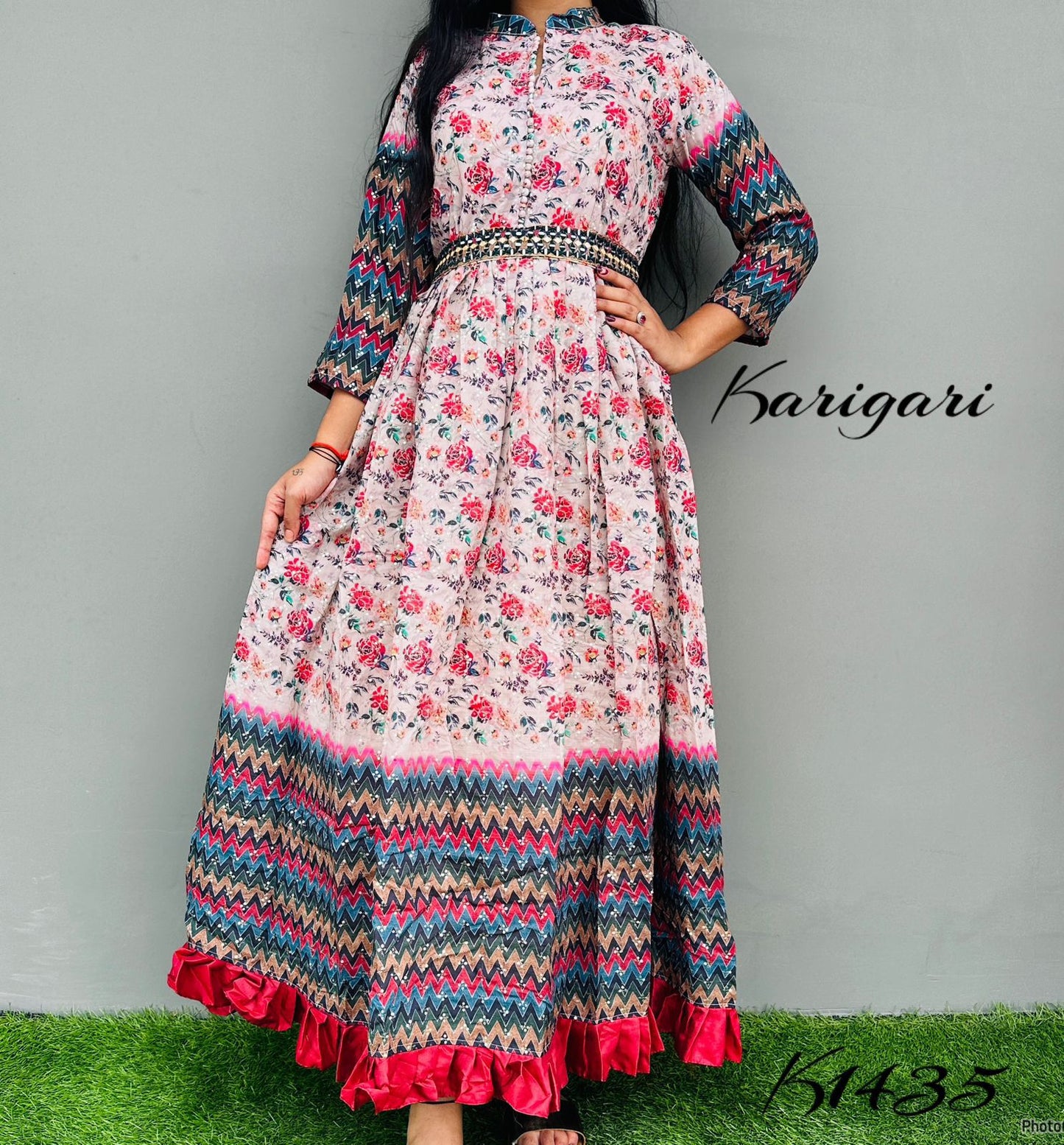 Karigari by DKH k1435  Premium maslin silk digital printed gown