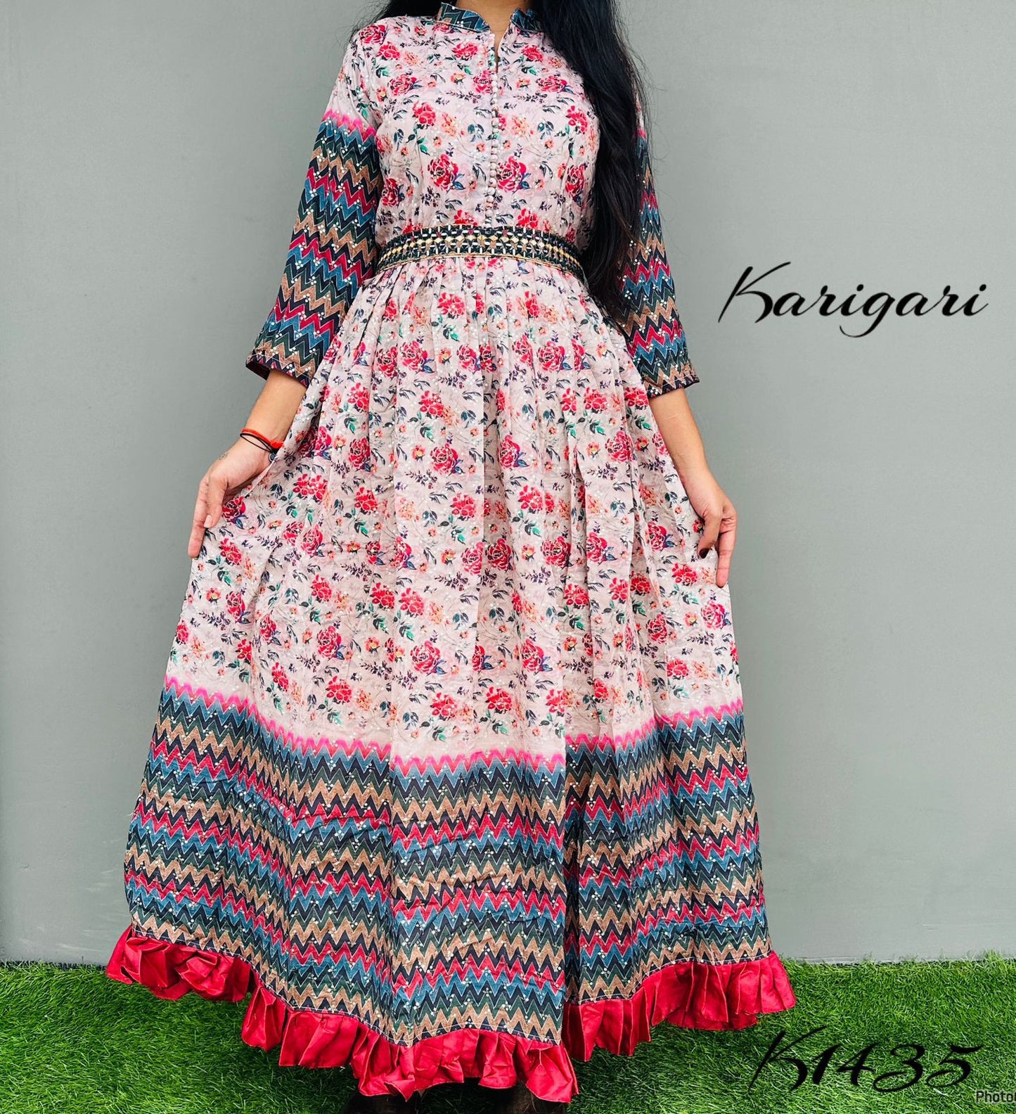 Karigari by DKH k1435  Premium maslin silk digital printed gown