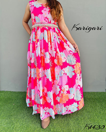 karigari by DKH k1430  Premium chinnon beautifully printed full flare gown