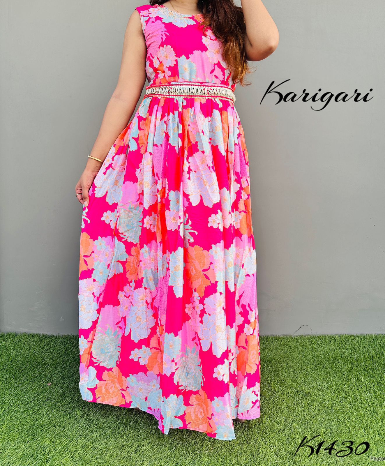 karigari by DKH k1430  Premium chinnon beautifully printed full flare gown