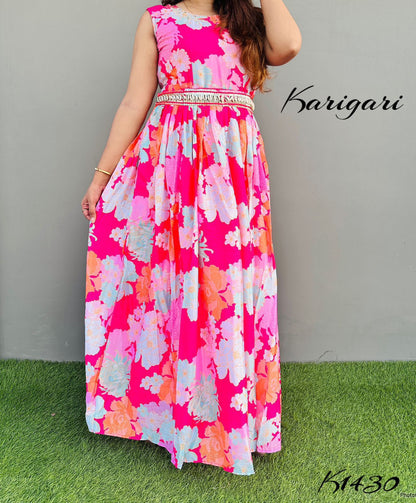 karigari by DKH k1430  Premium chinnon beautifully printed full flare gown