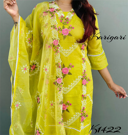 KARIGARI BY DKH K1422  Premium organza 3 pc suit