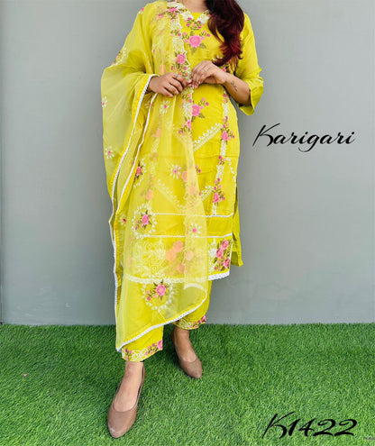 KARIGARI BY DKH K1422  Premium organza 3 pc suit