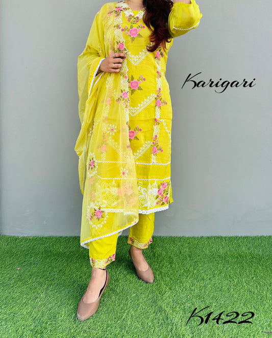 KARIGARI BY DKH K1422  Premium organza 3 pc suit