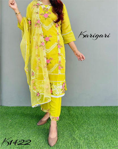 KARIGARI BY DKH K1422  Premium organza 3 pc suit